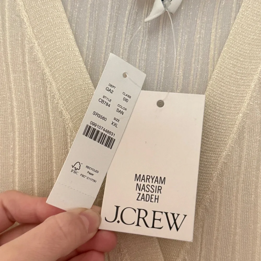 NWT Maryam Nassir Zadeh x‎ J.Crew Sheer Ribbed Shimmer Cardigan Sand - XXLarge